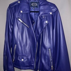Sleek Women's Leather Jacket in Bold Blue